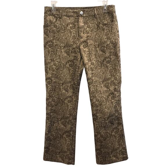 Alice + Olivia Gold Metallic Paisley Jacquard Pants Mid Rise Crop Pockets Size 6 - Picture 1 of 11